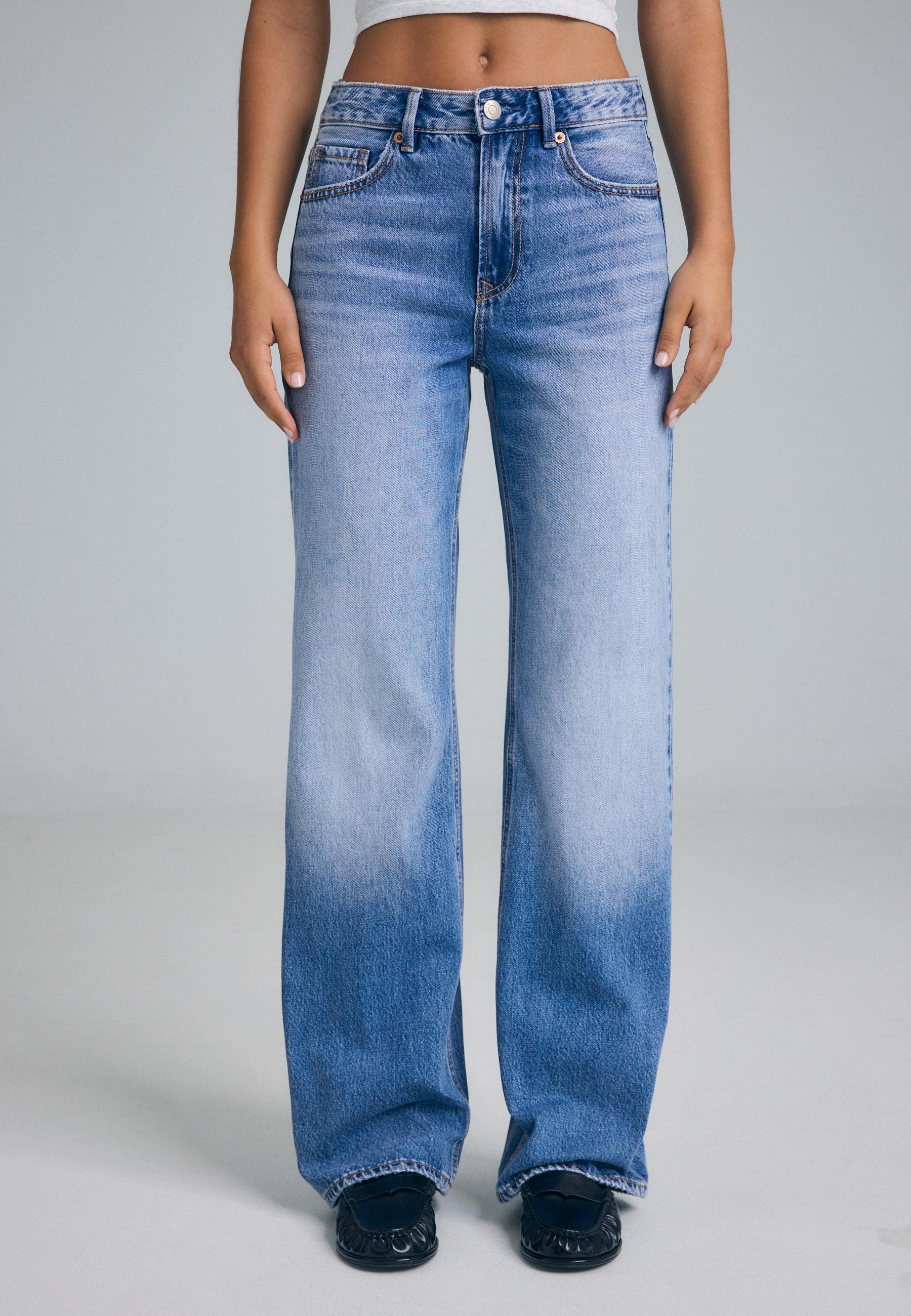 D92 Ripped straight wide-leg jeans — MEDIUM LIGHT BLUE DENIM