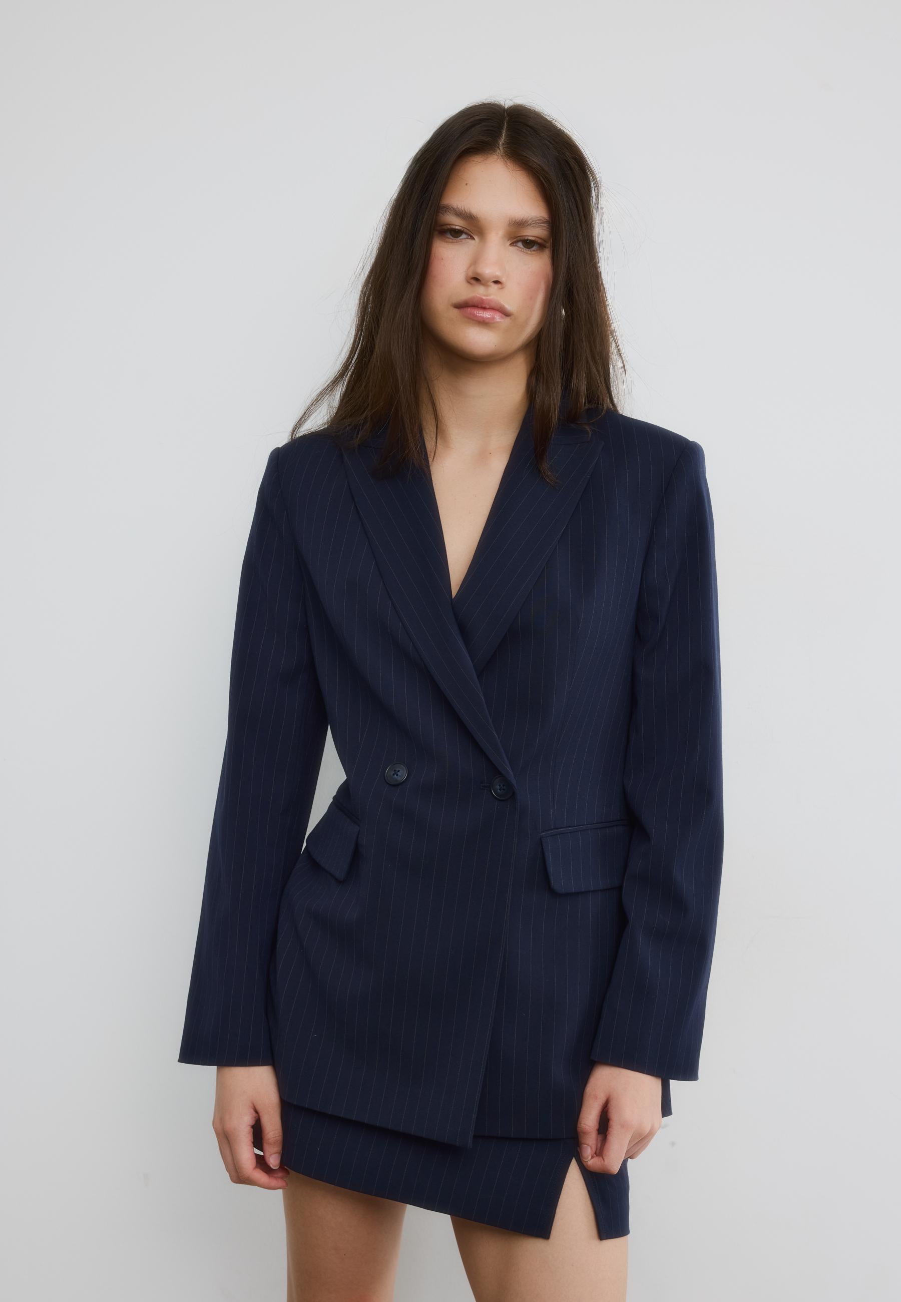 Striped fitted blazer — Navy blue
