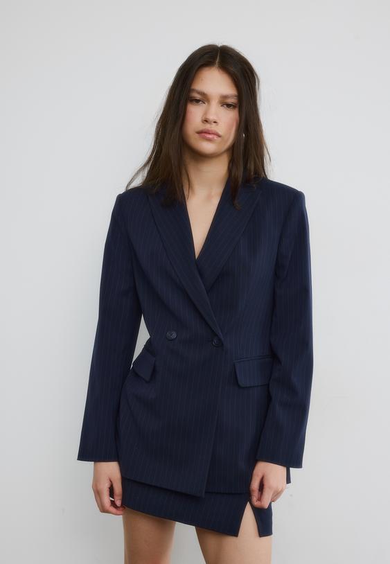 Çizgili dar kesim blazer ceket
