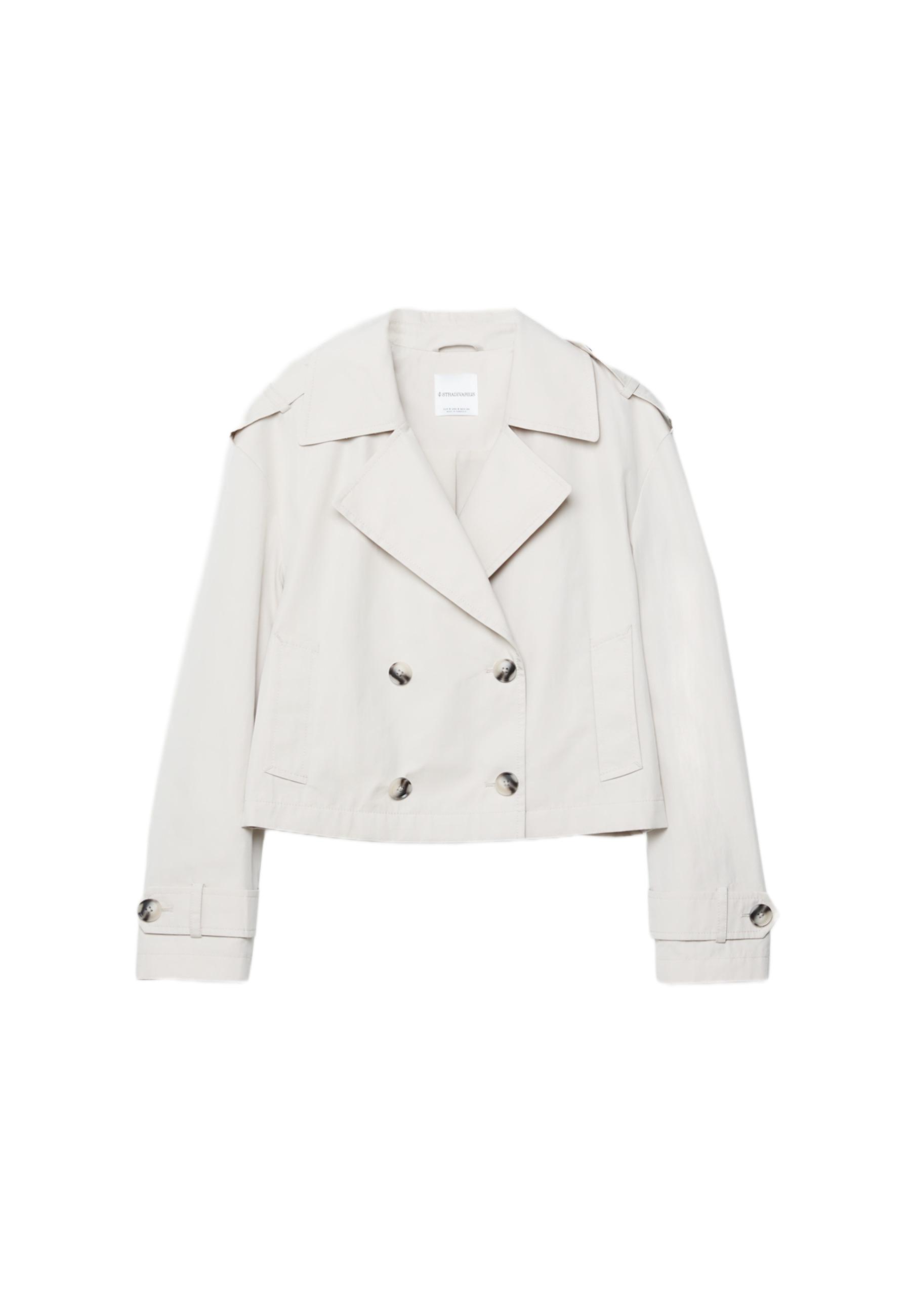 Short double-breasted trench coat — Stone