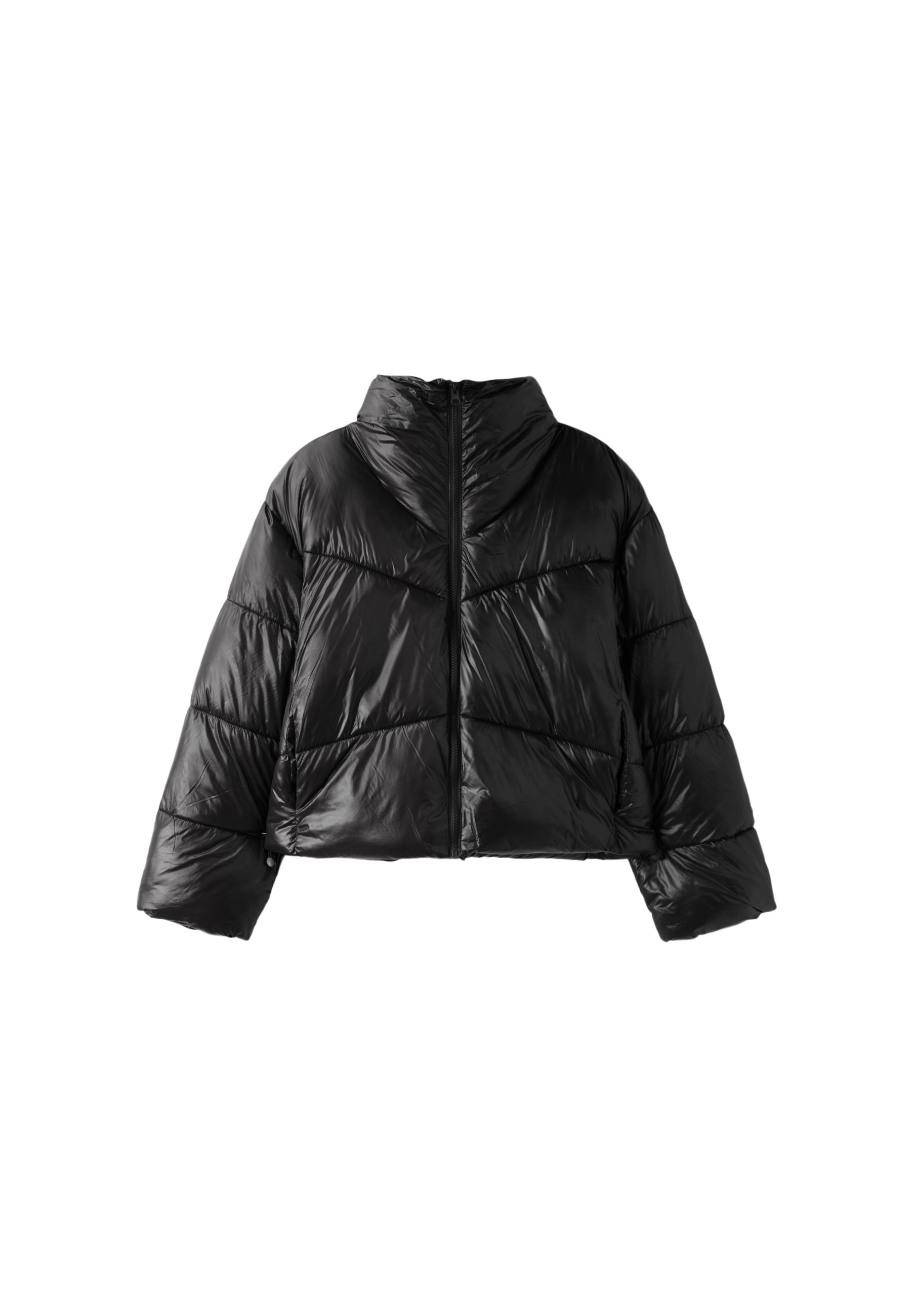 High-neck cropped puffer jacket — Black