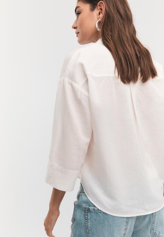 Stradivarius Chemise Manches Kimono Effet Lin Blanc M