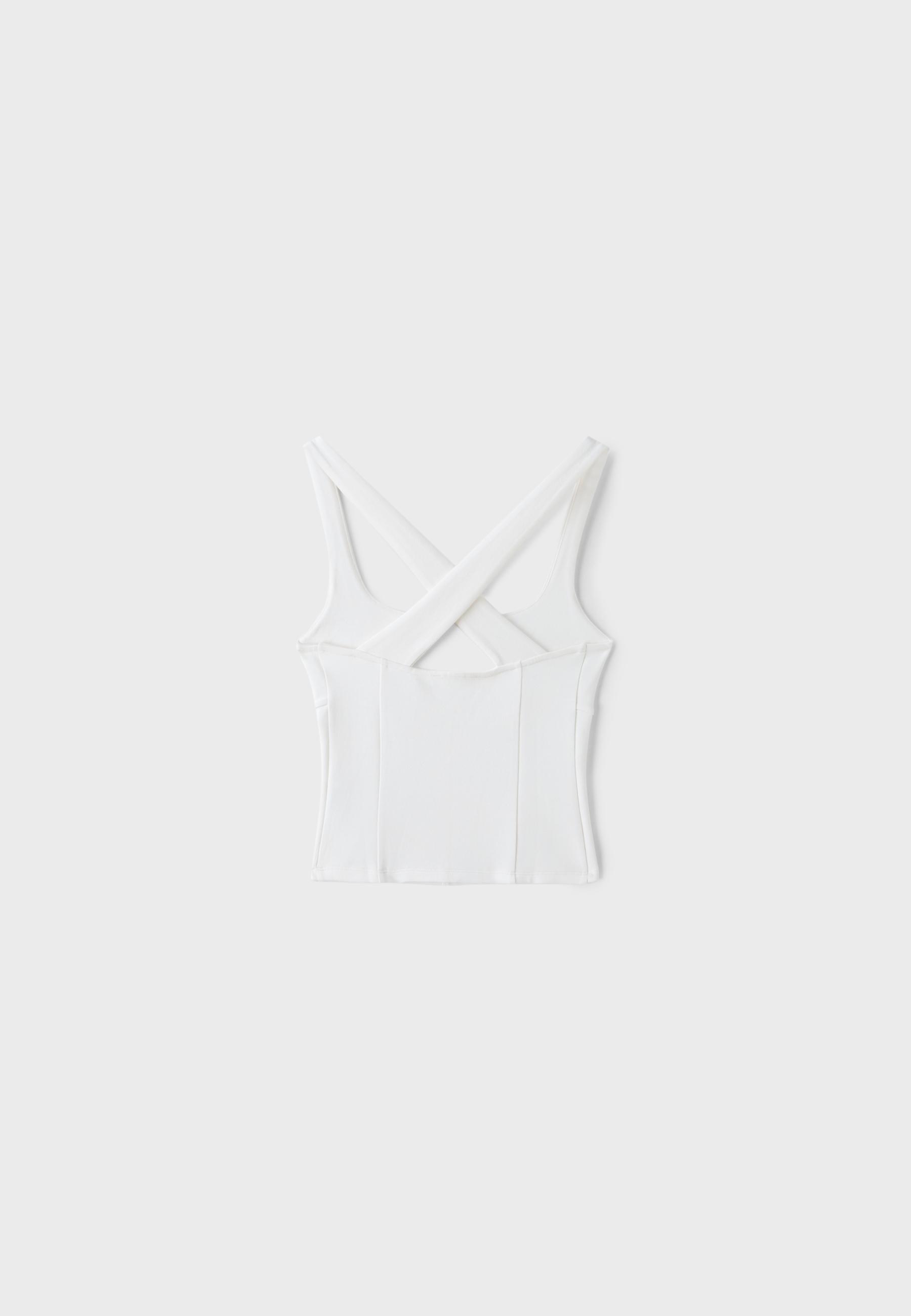 Fitted top with visible seams and wide straps — Ecru