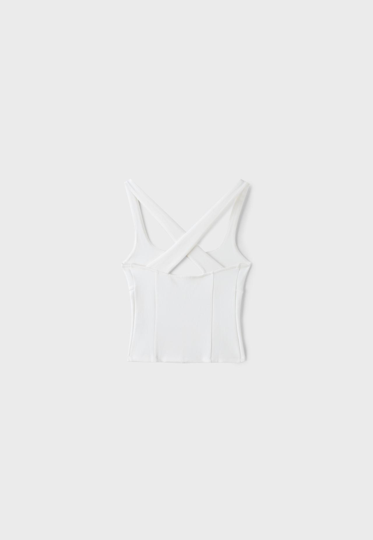 Fitted wide strap top with seams — Ecru
