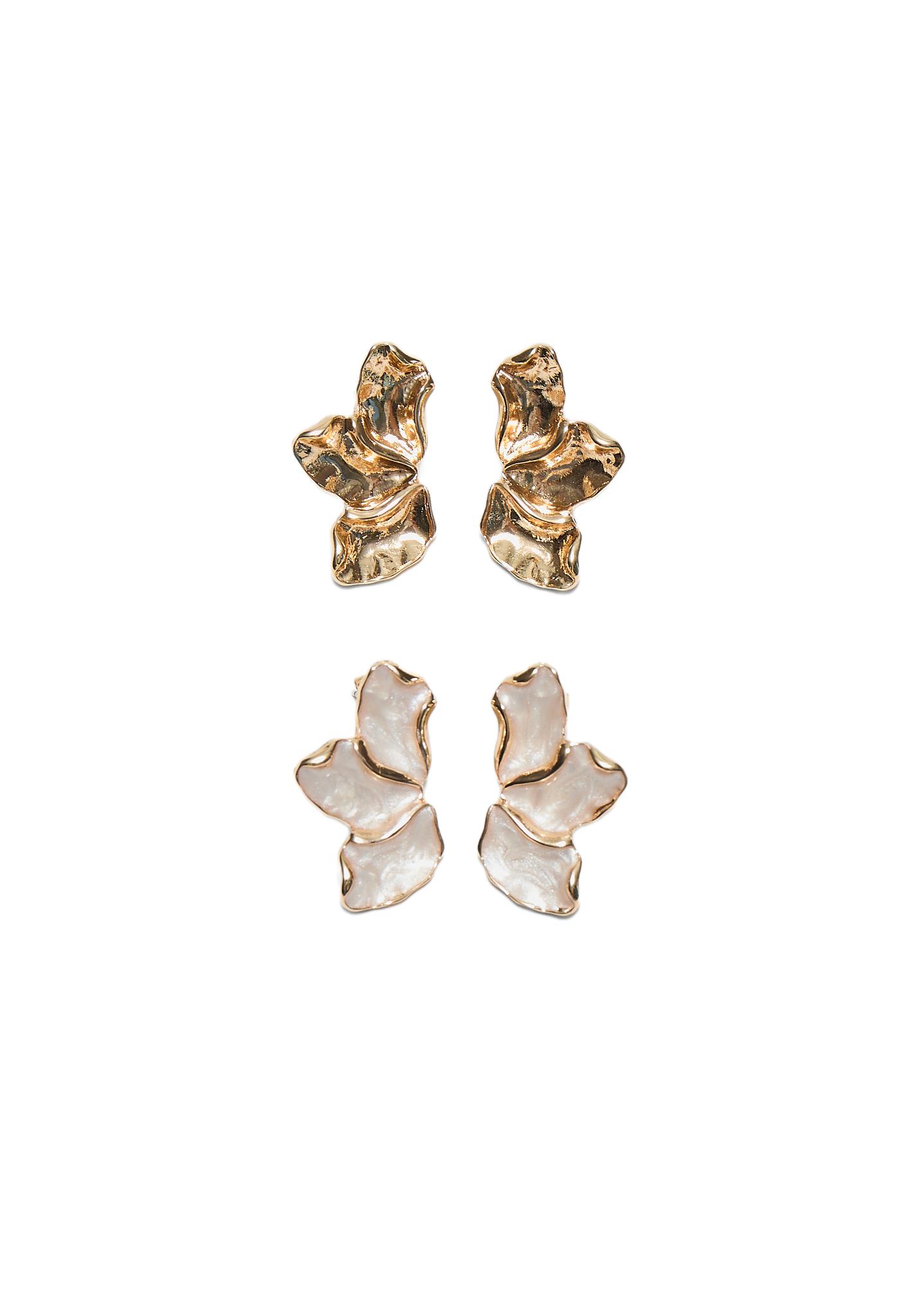 Set of 2 pairs of mini fan earrings — Gold
