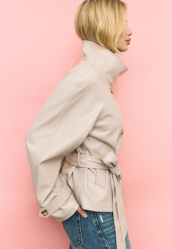 dik yaka suni deri trenckot