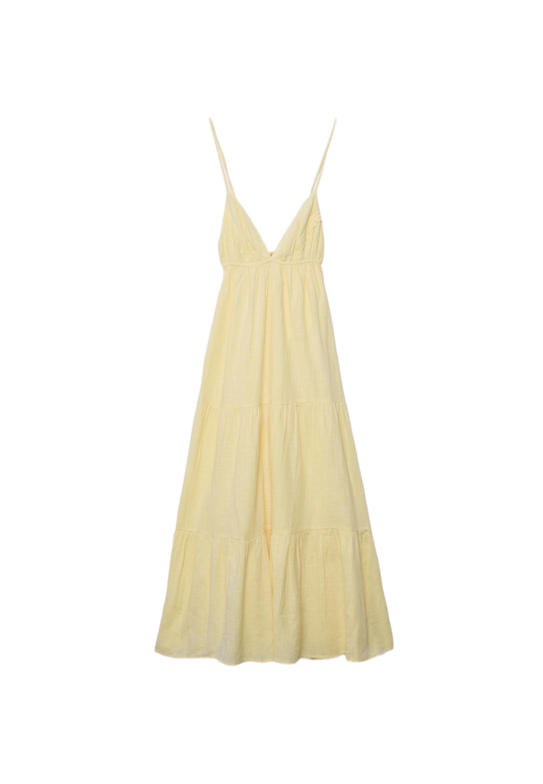 Long V-neck dress — Pastel yellow