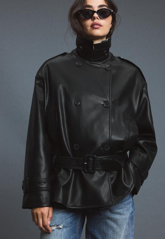 getailleerde trenchcoat met leereffect