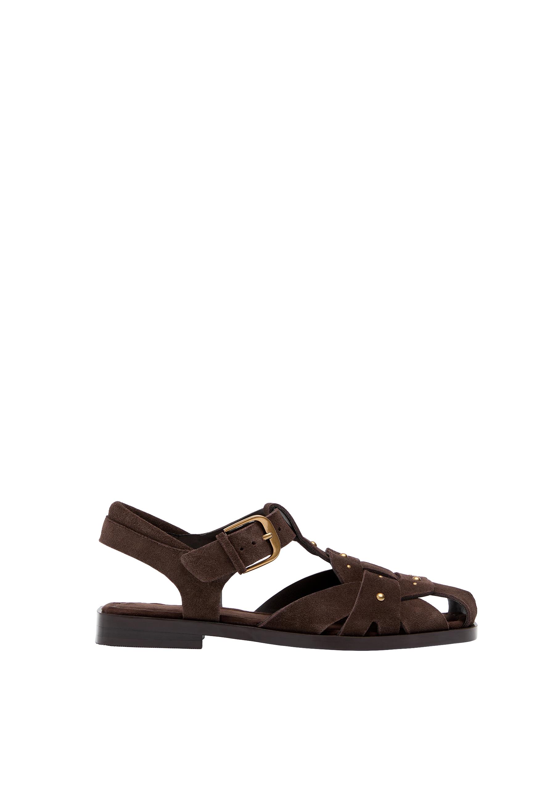 Studded leather cage sandals — BROWN