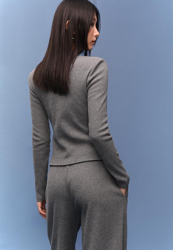 Stradivarius Knit Cardigan With Padded Shoulders Dark Grey M