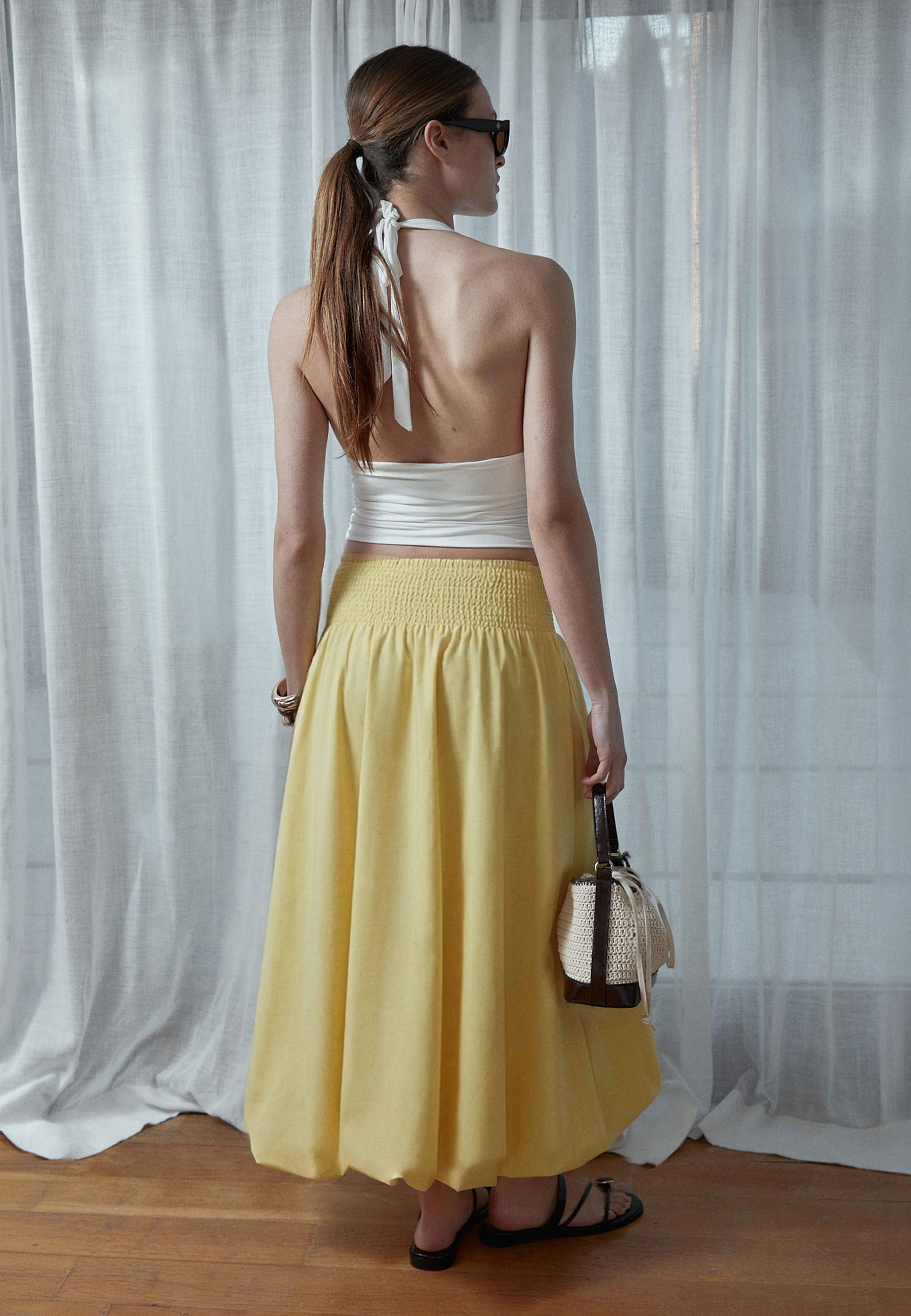 Poplin balloon long skirt — Gold