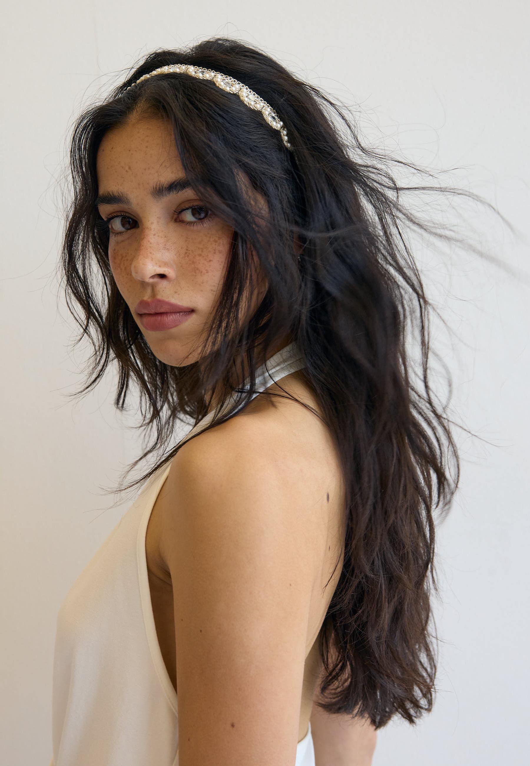 Set of 2 faux pearl and mirror headbands — Gold