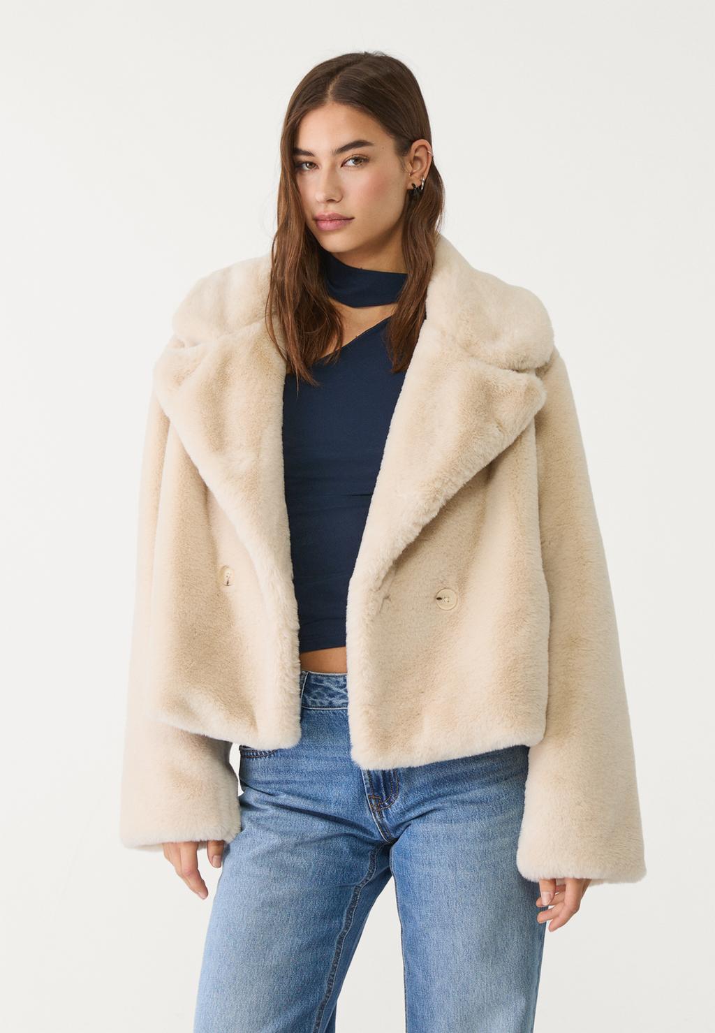 Double-breasted faux fur jacket