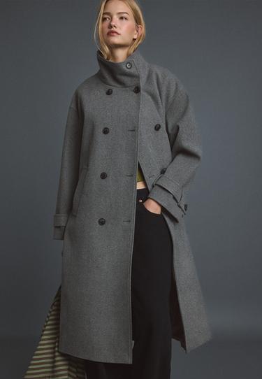 Soft-touch high neck long coat — Dark grey 3