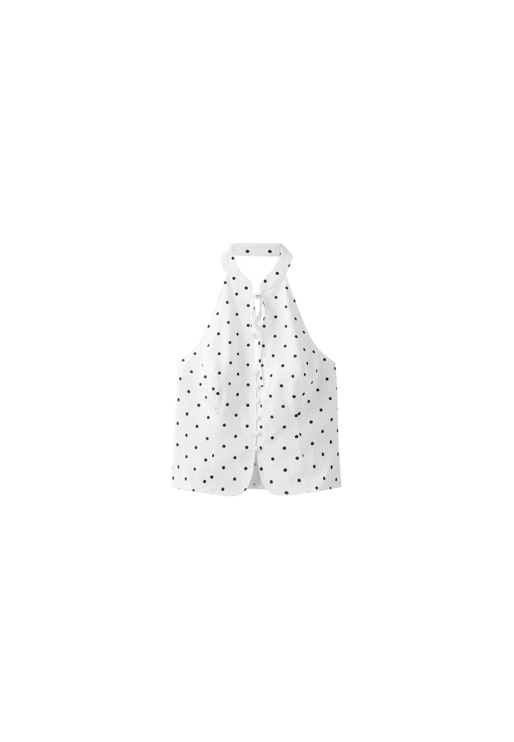 Polka dot print fitted halter top — Ecru