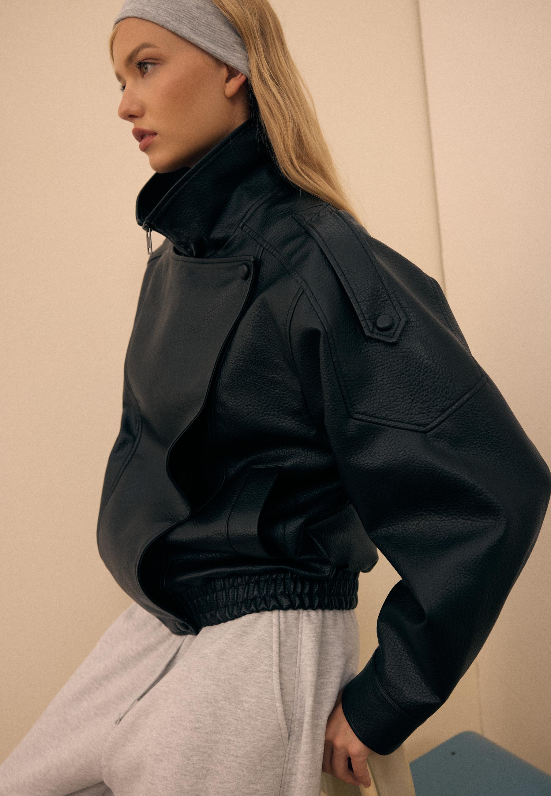 Oversize leather effect biker jacket — Black