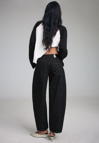 Polka dot flocked barrel jeans — BLACK DENIM WASH 5