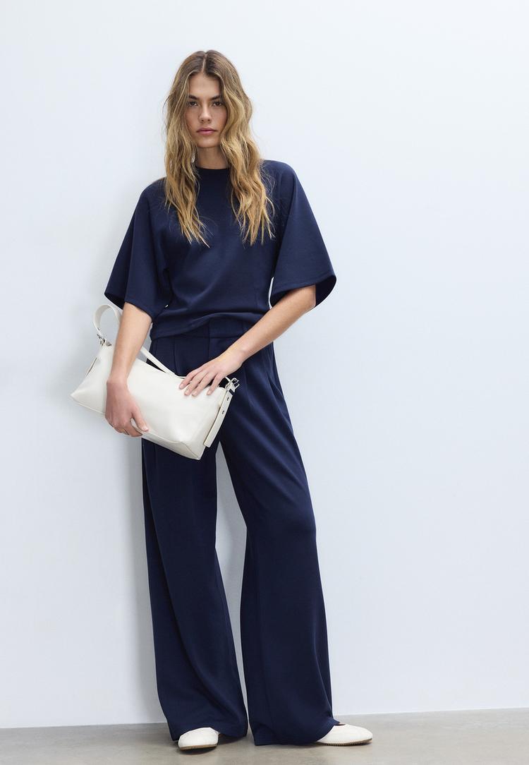 Stradivarius Μπλούζα Κοντό Μανίκι Απαλή Υφή Navy Blue S