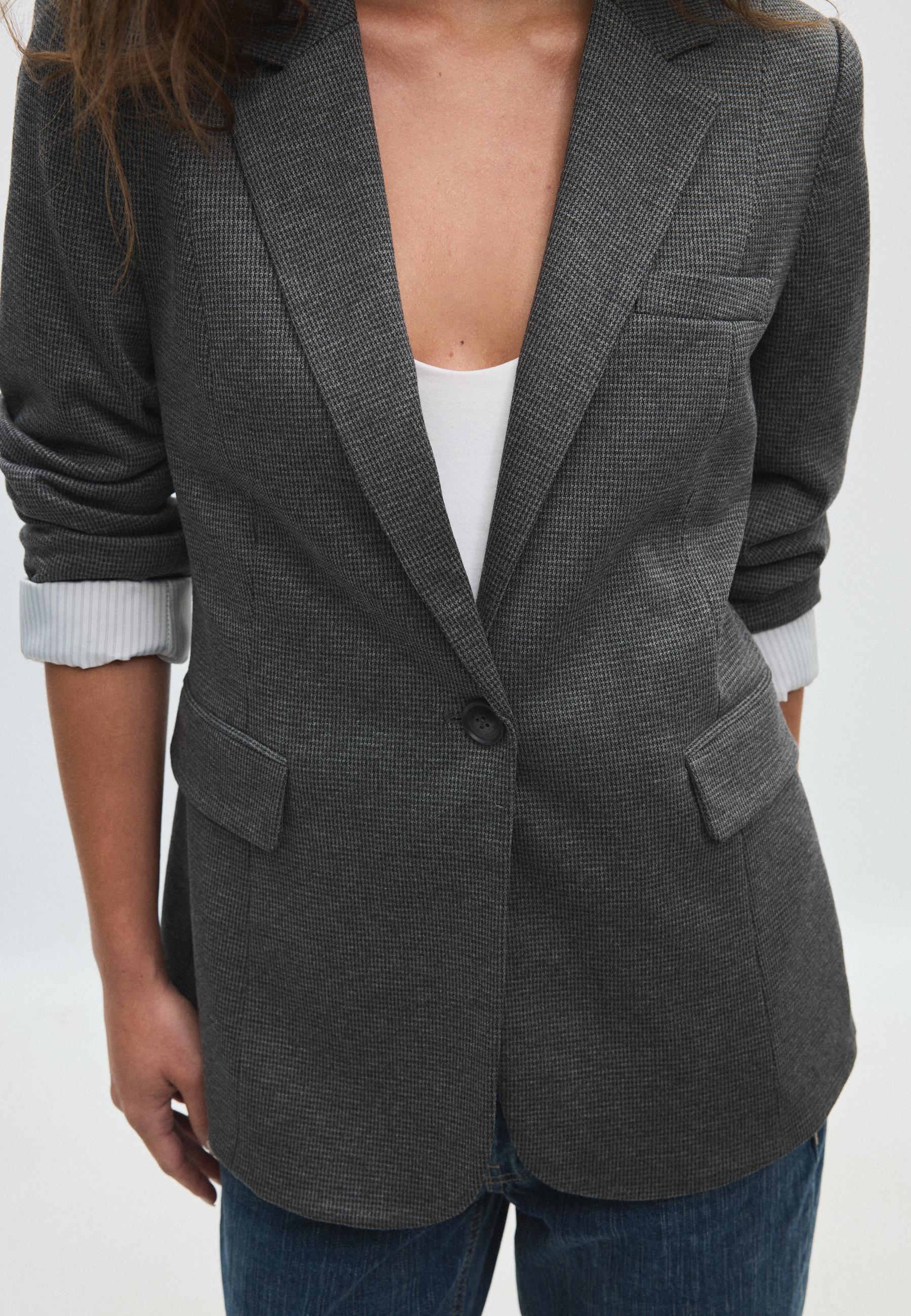 Regular fit houndstooth blazer — Grey