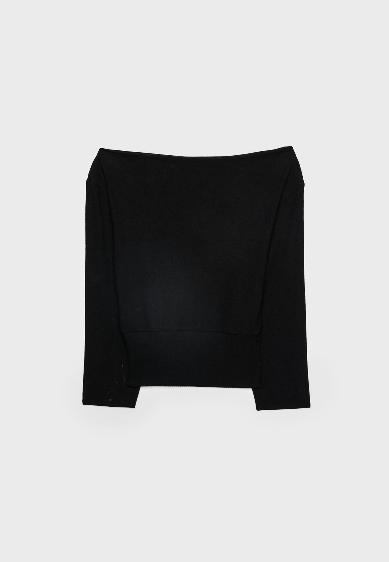 Boat neck T-shirt with waistband — Black