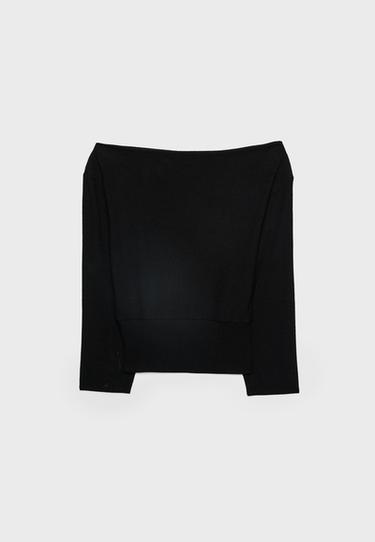 Boat neck T-shirt with waistband — Black 8