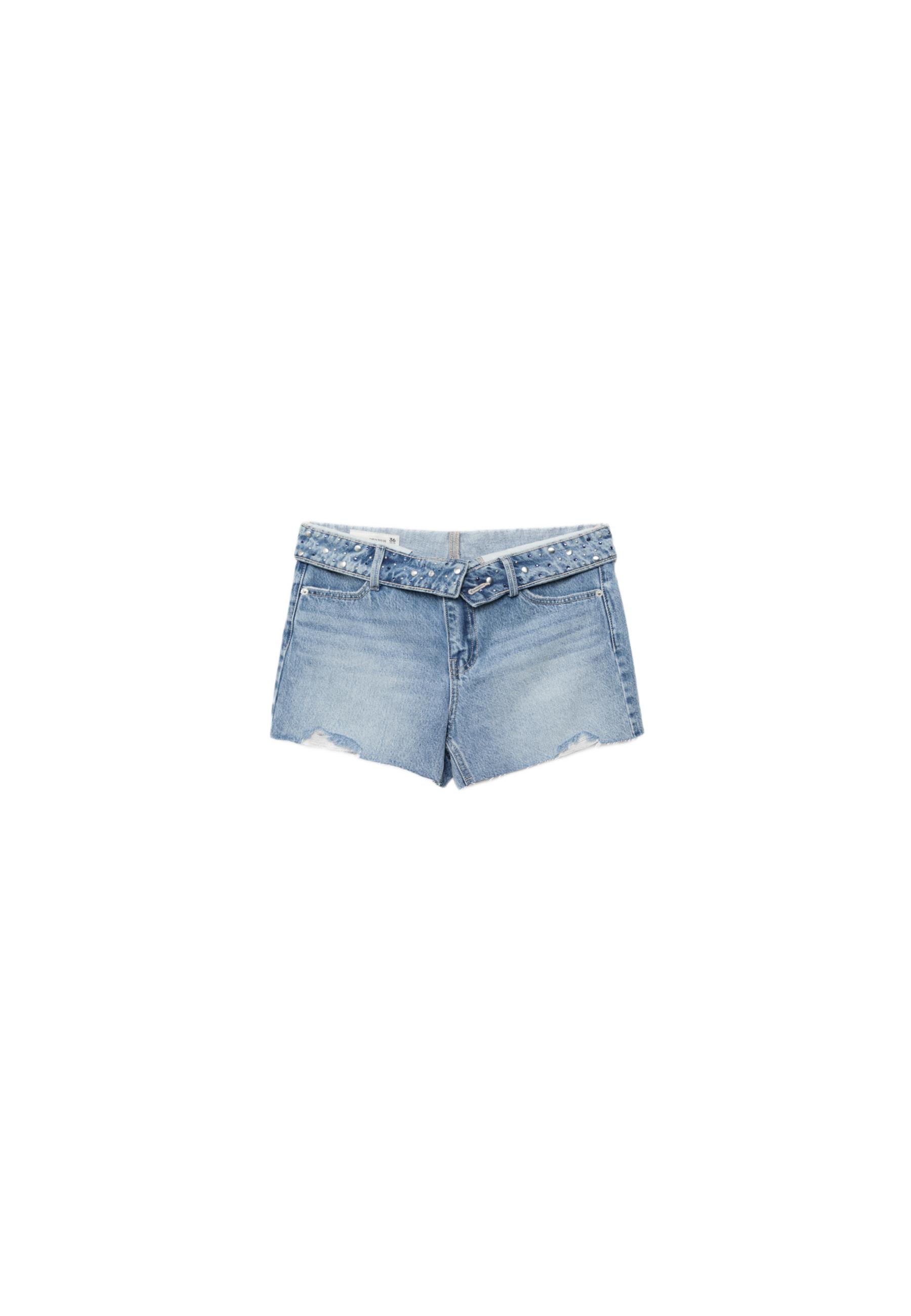 Turn-up waist denim shorts — OVERDYED BLUE DENIM