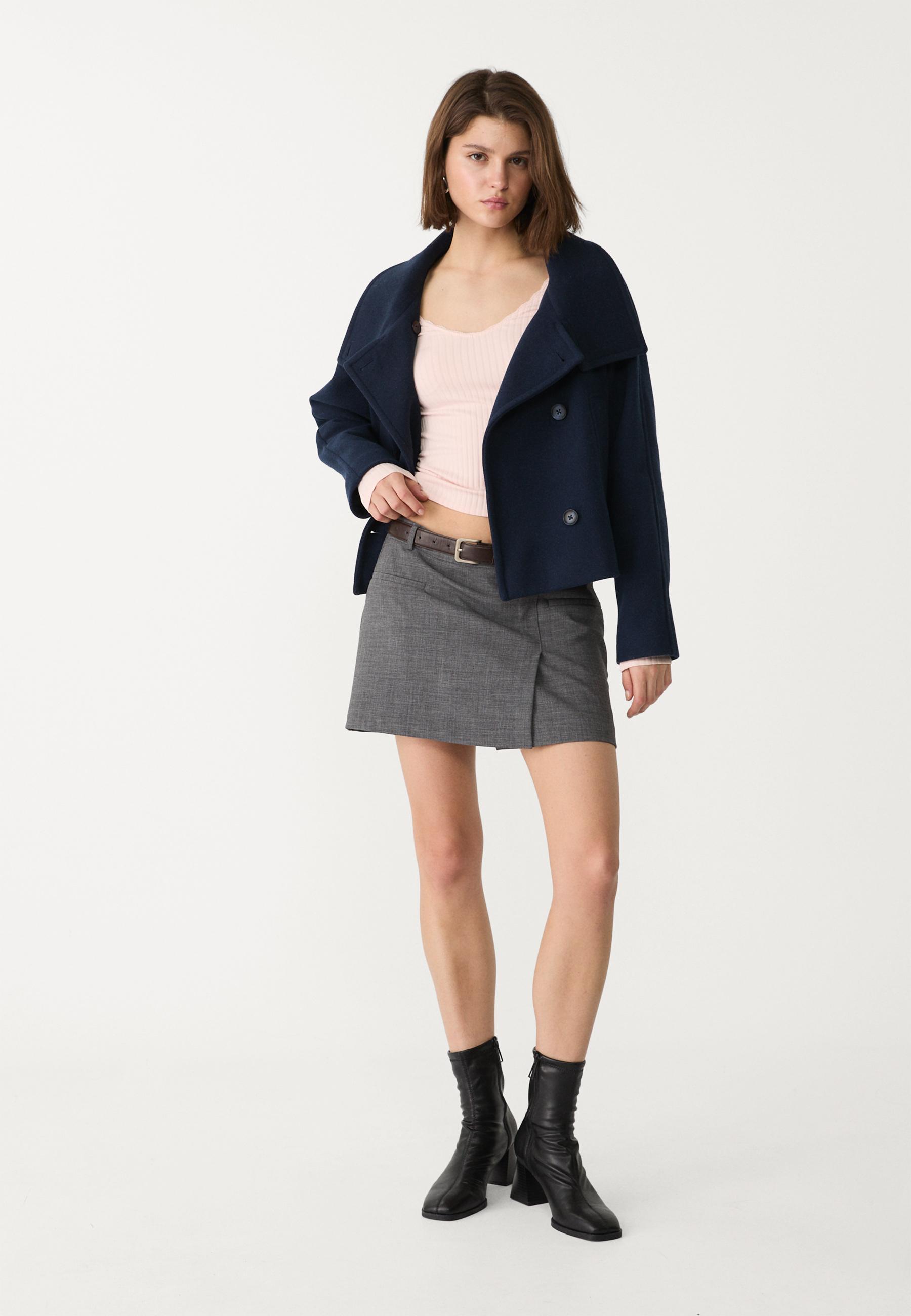 Short double-breasted high neck coat - Women's fashion