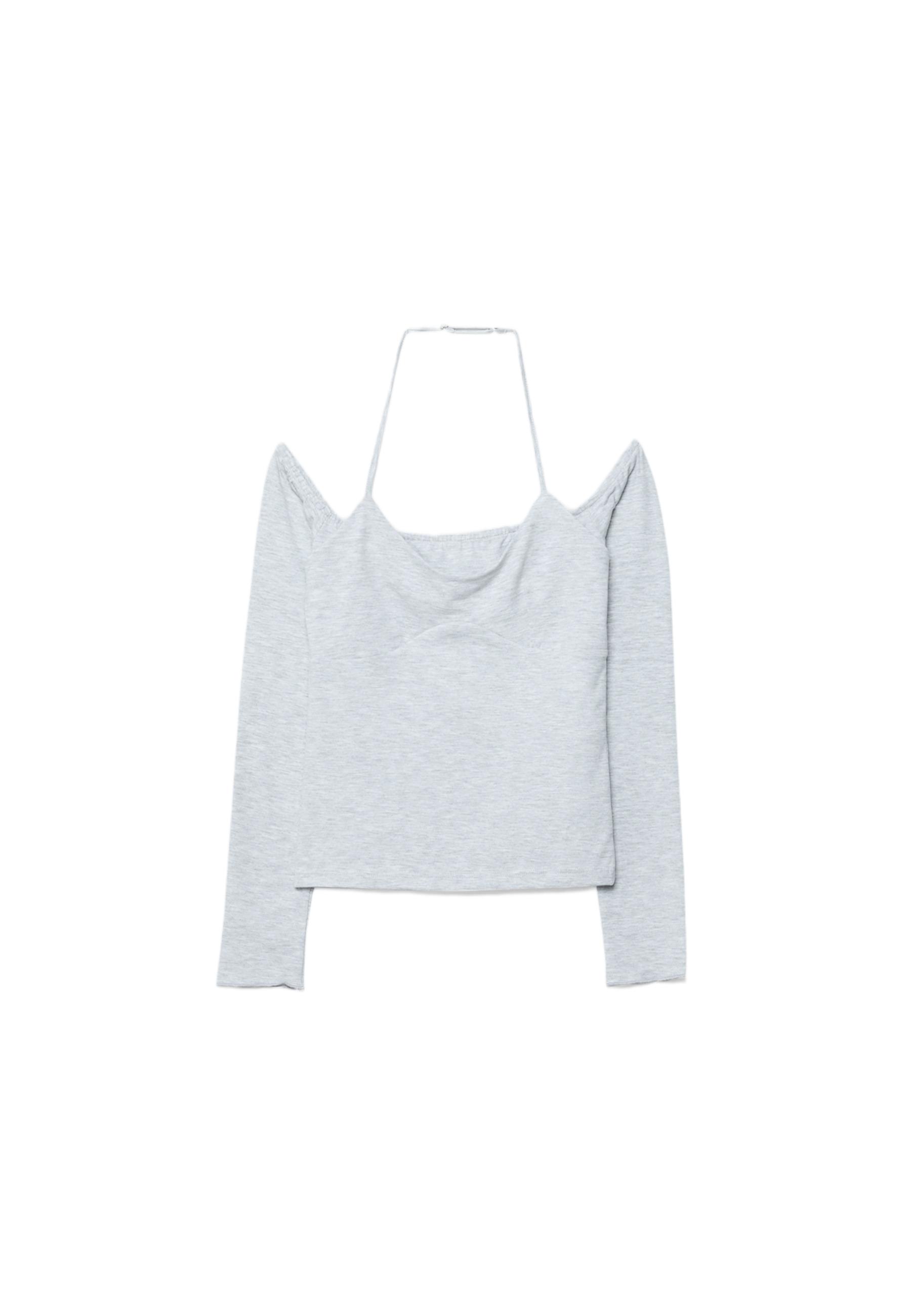 Long sleeve halter neck T-shirt — Grey melange