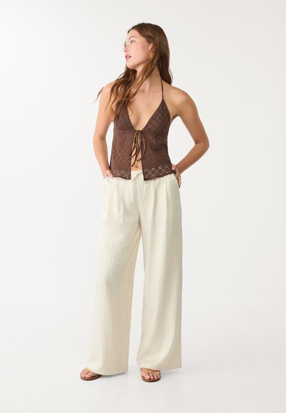 pantaloni con cordoncino testurizzati