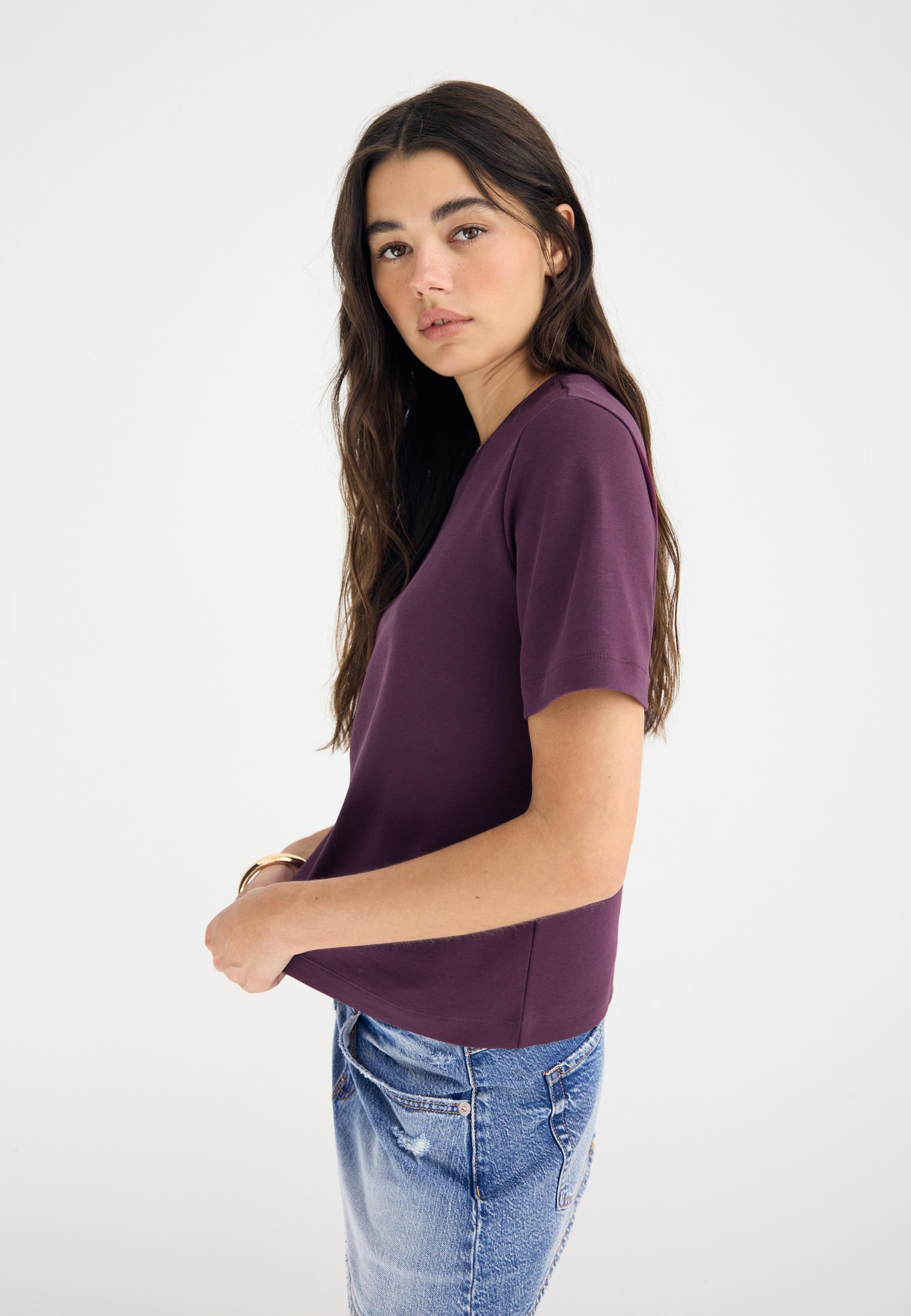 Stradivarius Βασική Μπλούζα Regular Fit Heavy Weight Μωβ M