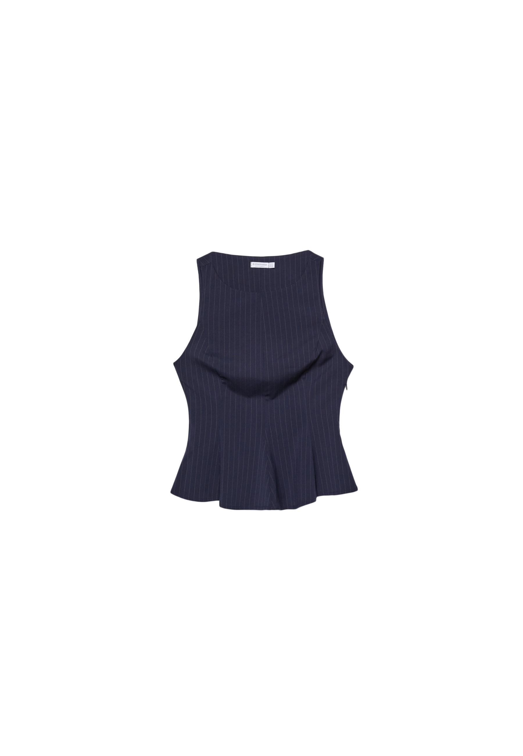 Striped sleeveless peplum top — Navy blue