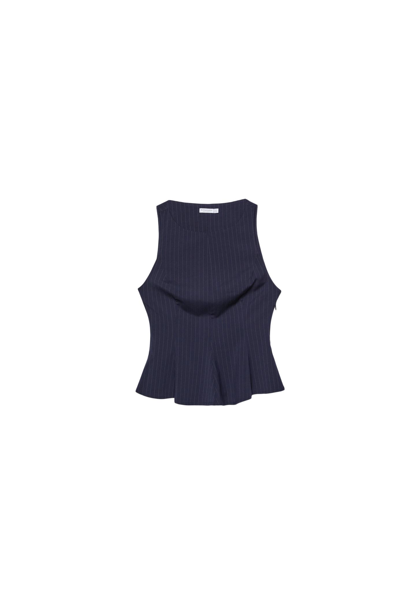 Çizgili peplum kolsuz top - Görsel 9