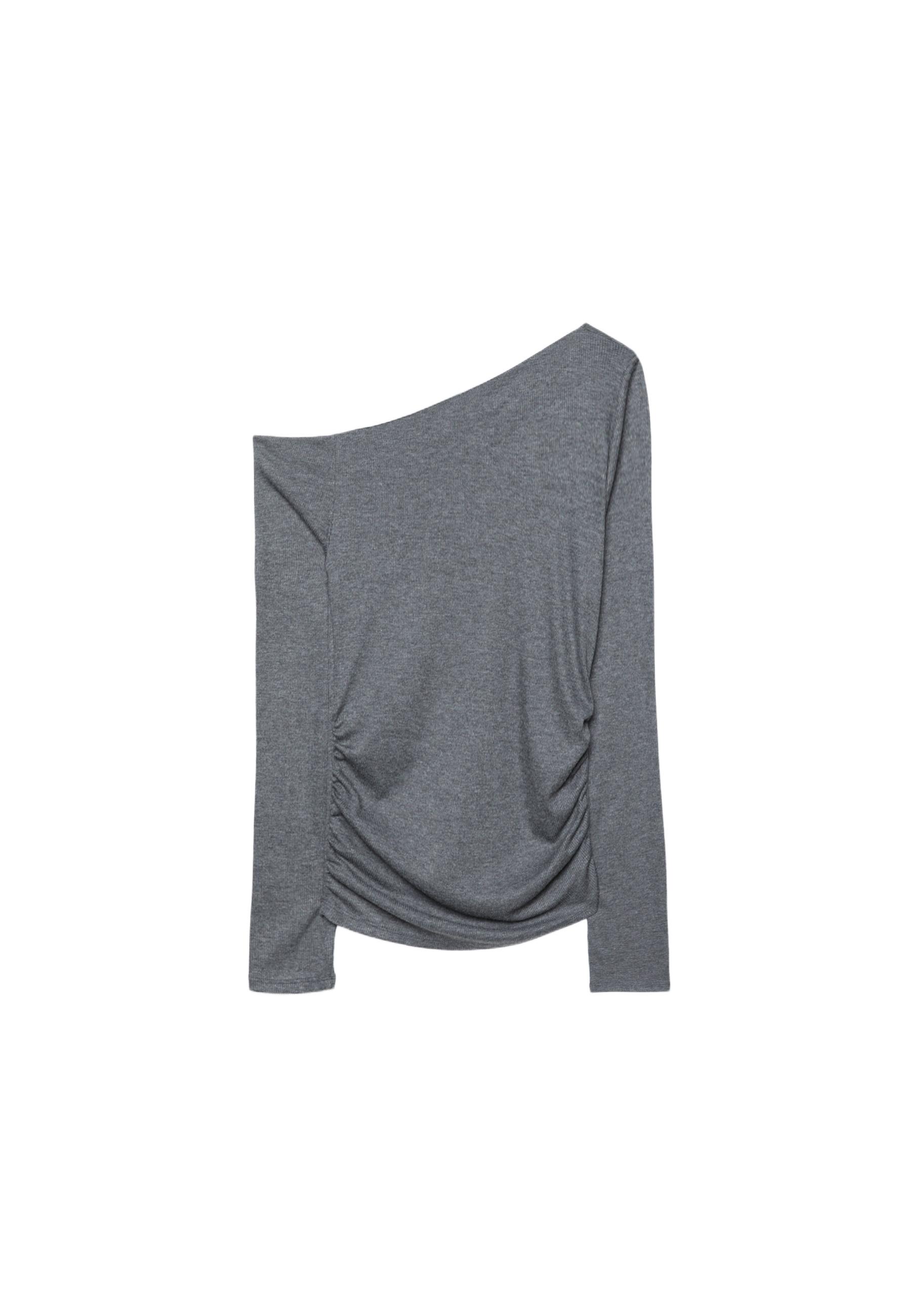 Asymmetric T-shirt with gathered detail — Dark grey