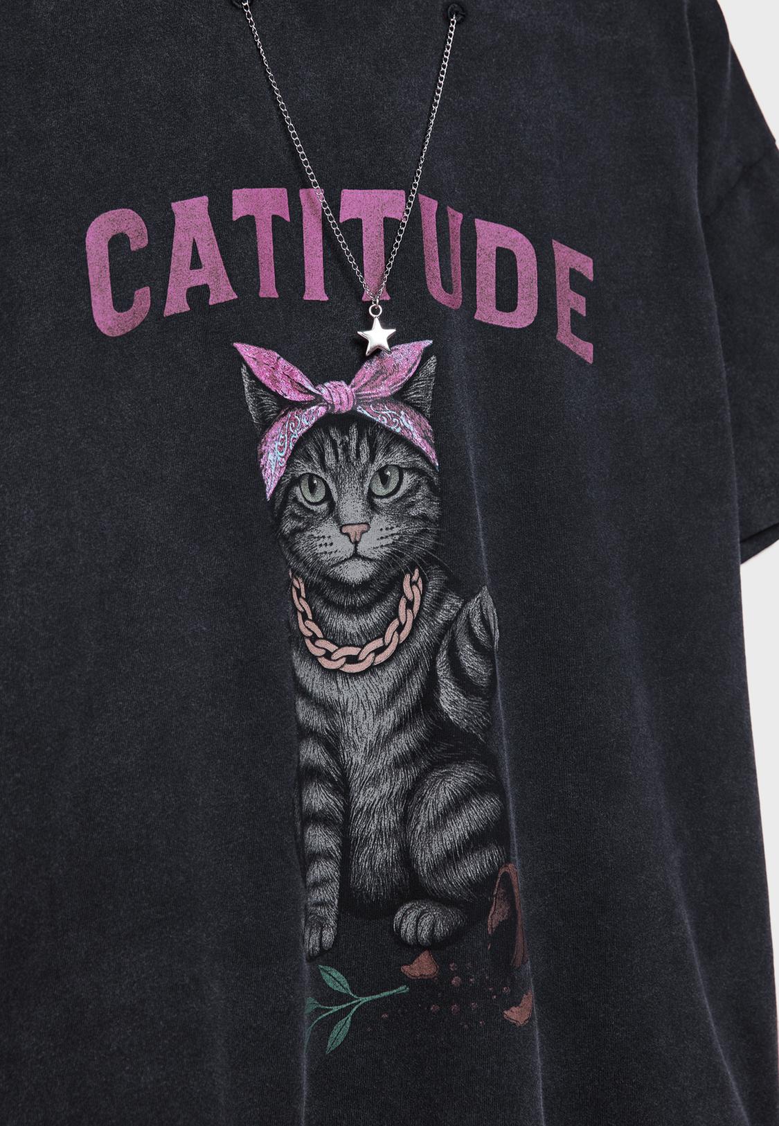 Camiseta estampado Catitude aplique Stradivarius España