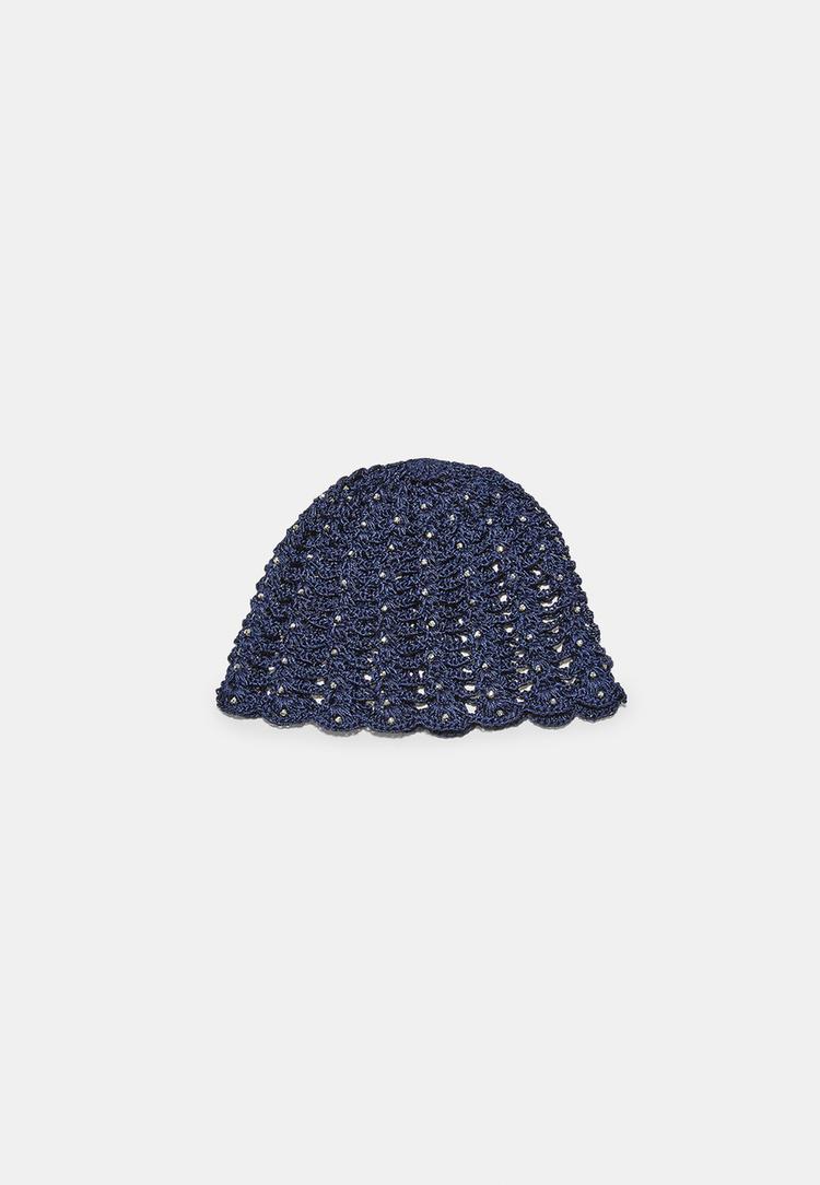 Stradivarius Căciulă Croșetată Cu Pietricele Bleumarin Os