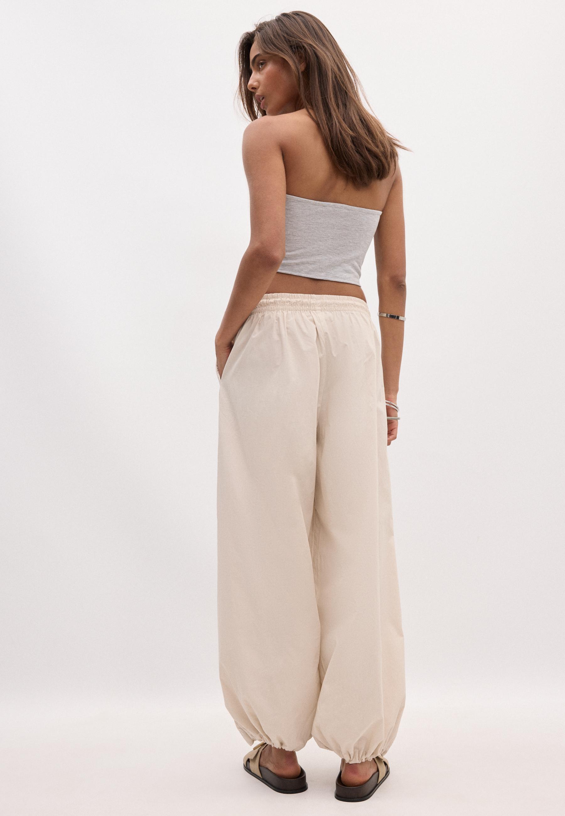 Balloon poplin trousers with stoppers — Stone