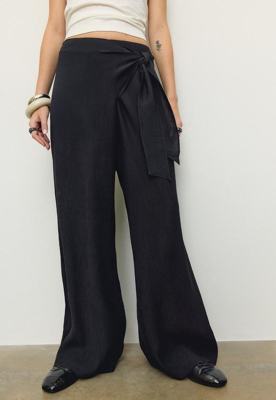 Stradivarius Pantalon Fluide Sarong Noir Xs