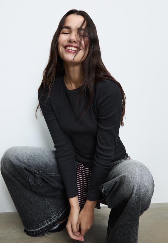 ribbed long sleeve t shirt