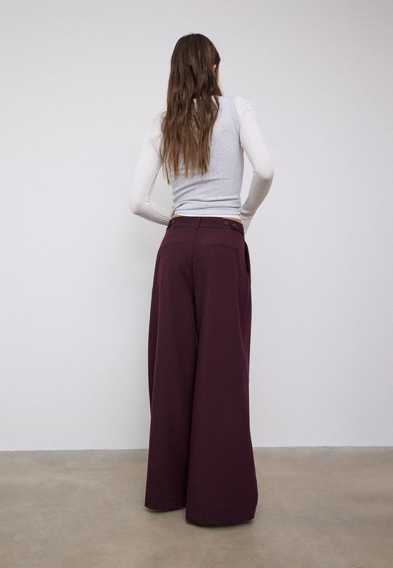 Stradivarius Pantaloni Super Wide Ajustabili Grena 42