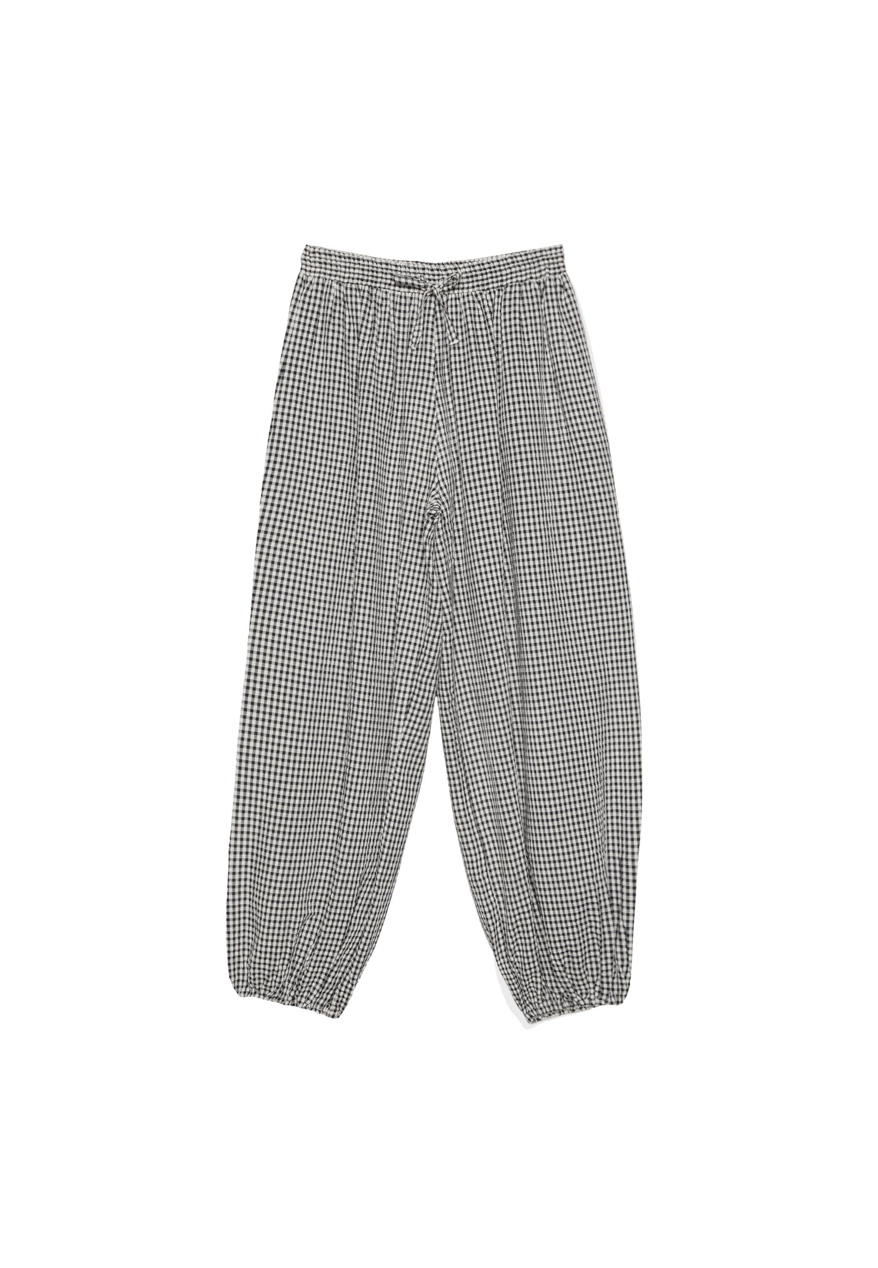 Check balloon trousers — Ecru