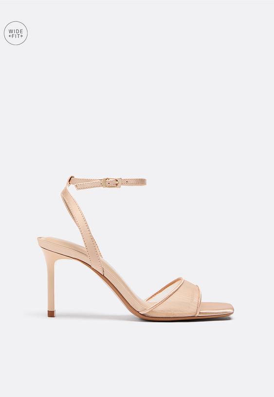 wide fit satin effect heeled sandals