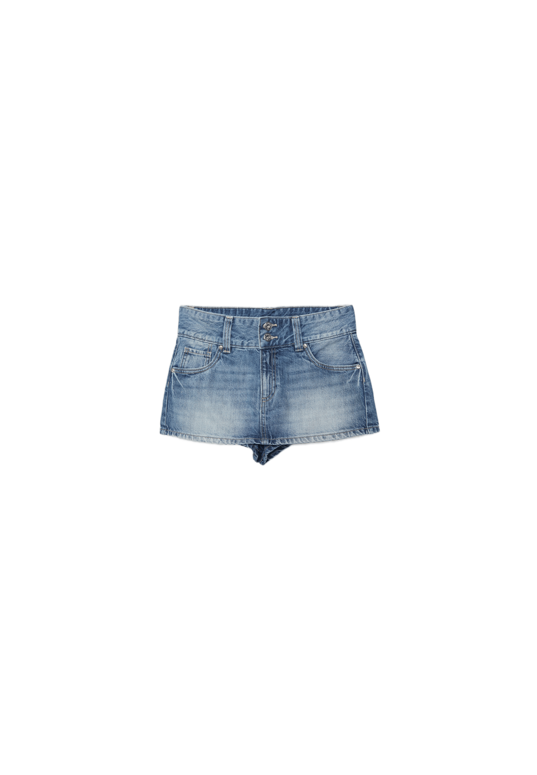 Low-waist denim skort with detailing — MEDIUM DENIM WASH
