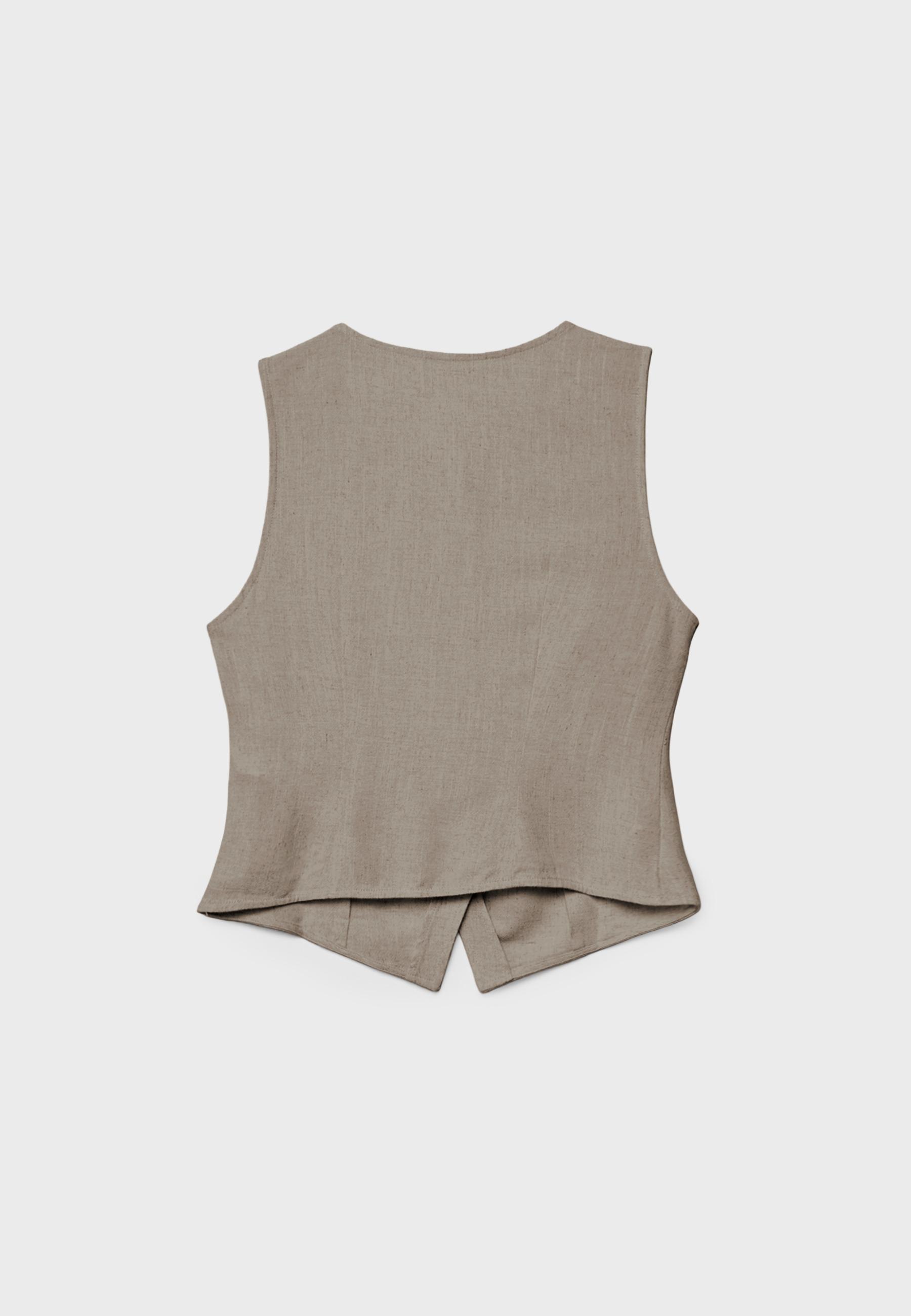 Sleeveless buttoned top — Brown
