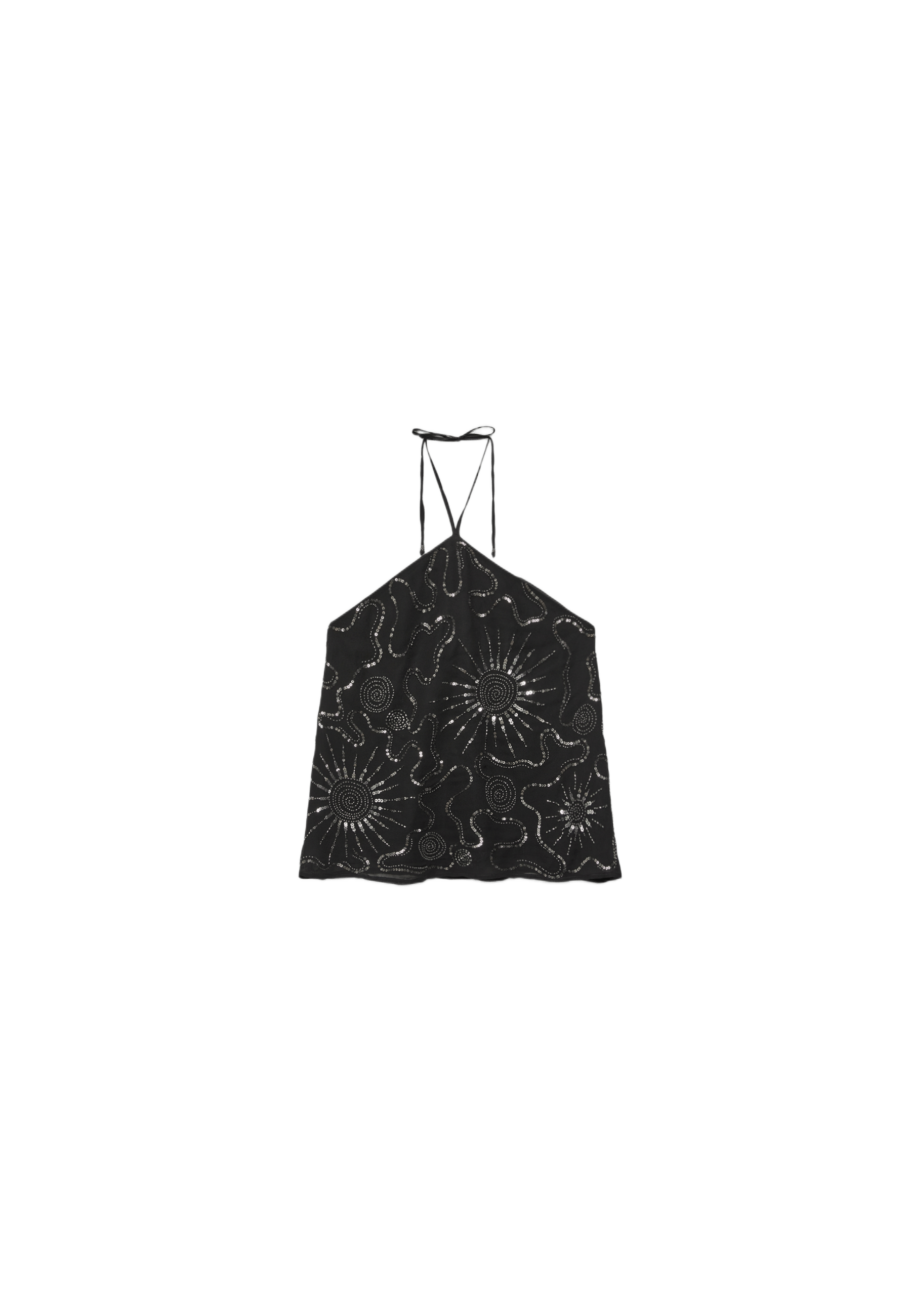 Embroidered halter top — Black