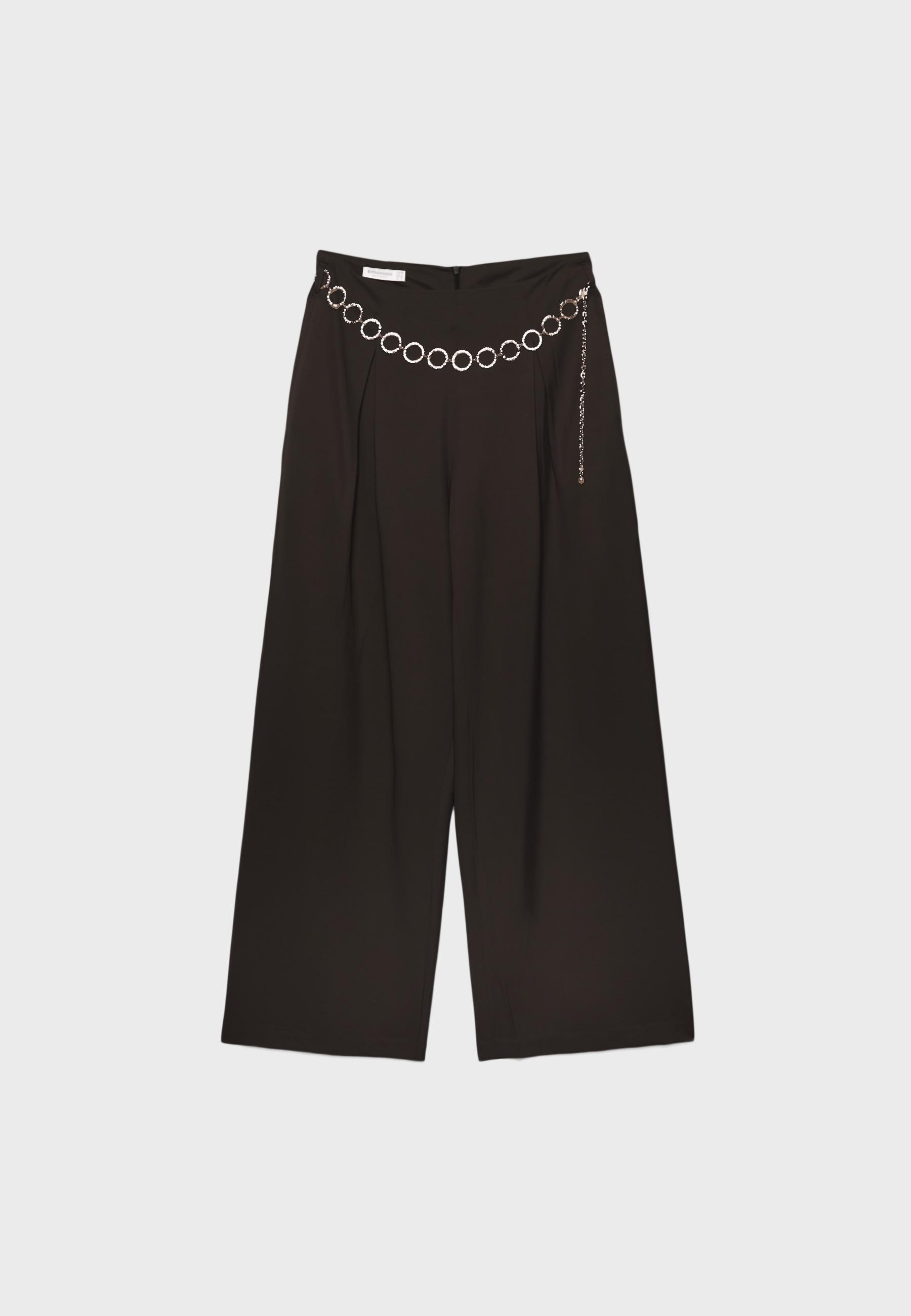 Lyocell darted trousers with chain — Brown