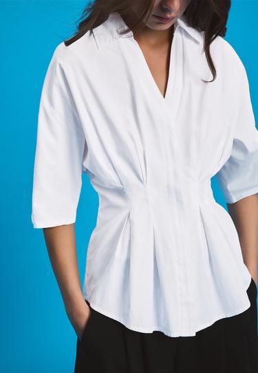 Fitted kimono sleeve shirt with pleats — White 4
