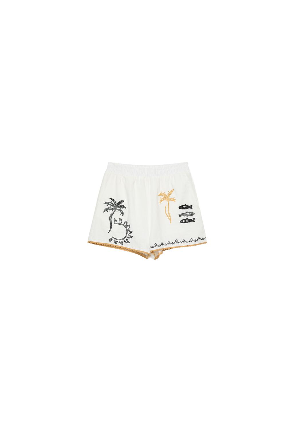 Linen blend shorts with fish embroidery