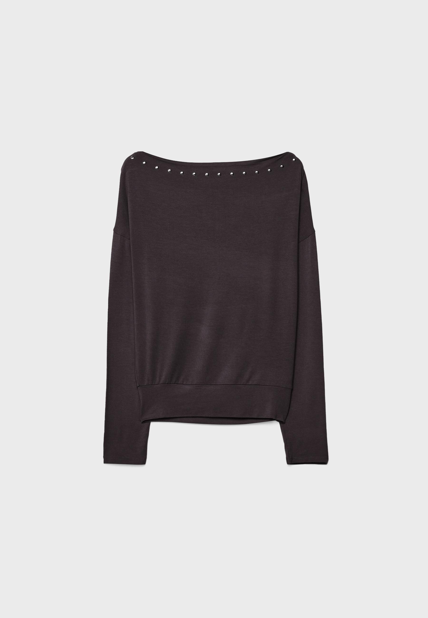 Asymmetric T-shirt with studs — Brown