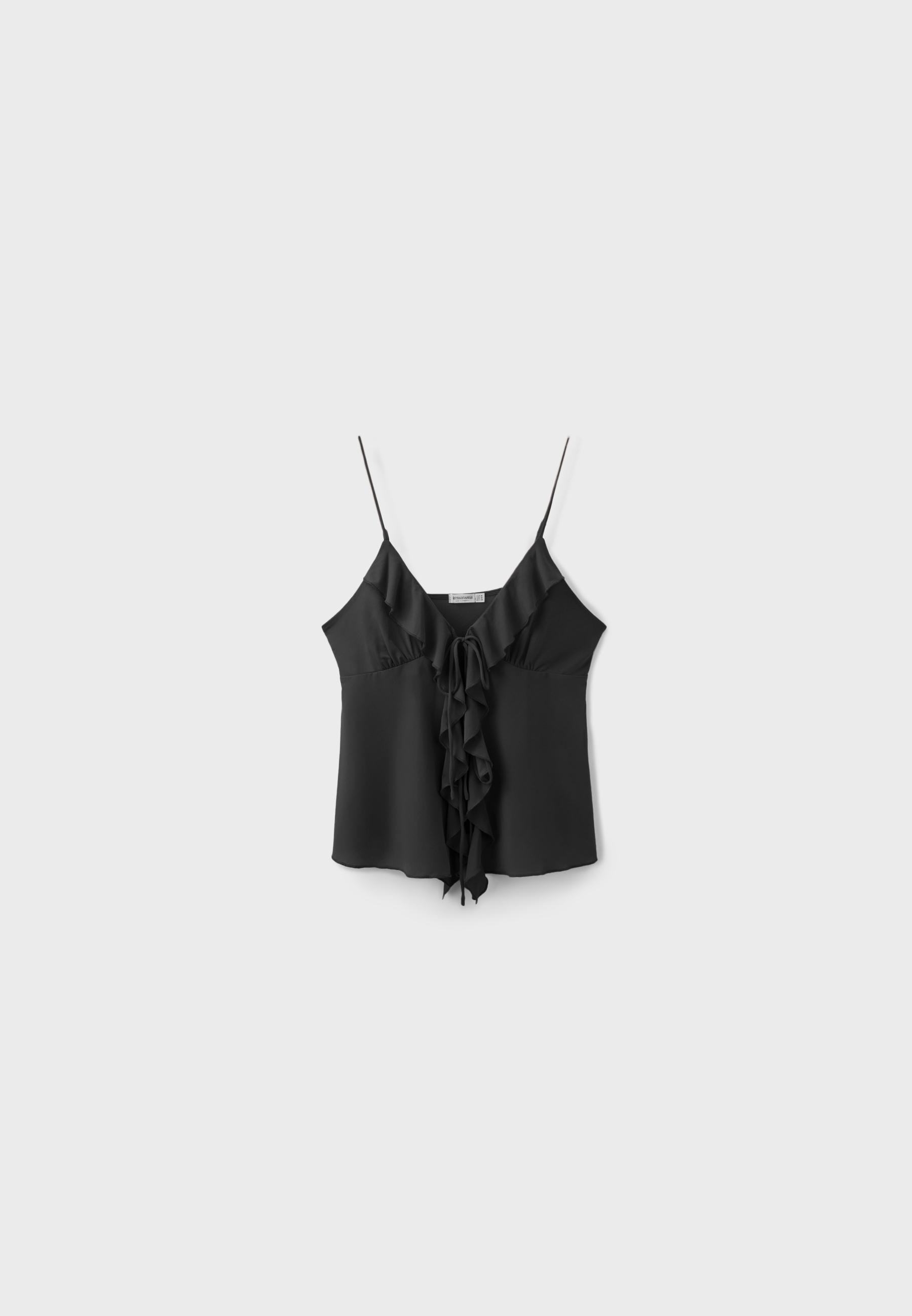 Ruffled strappy top — Black