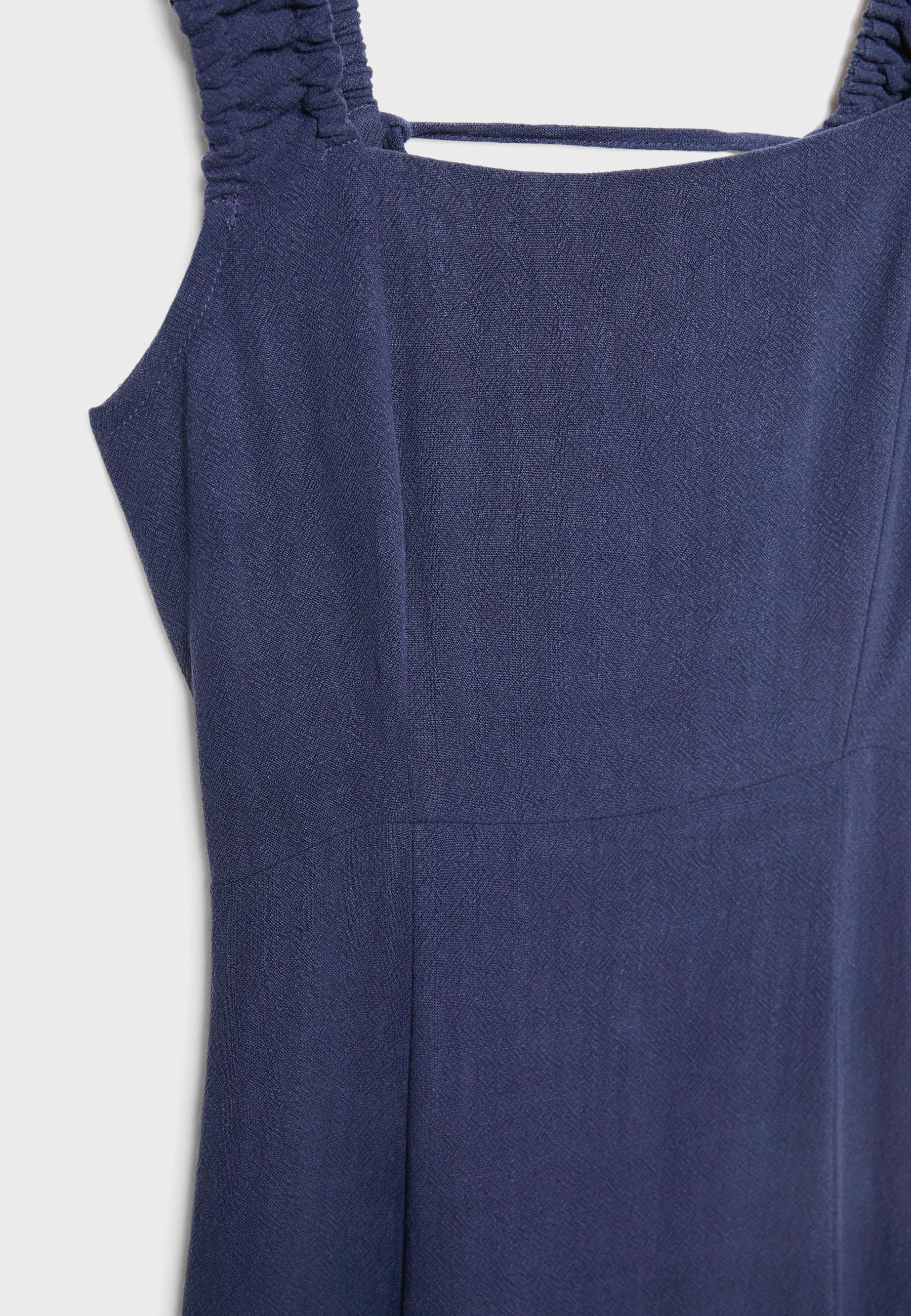 Linen-look cross-back midi dress — Navy blue